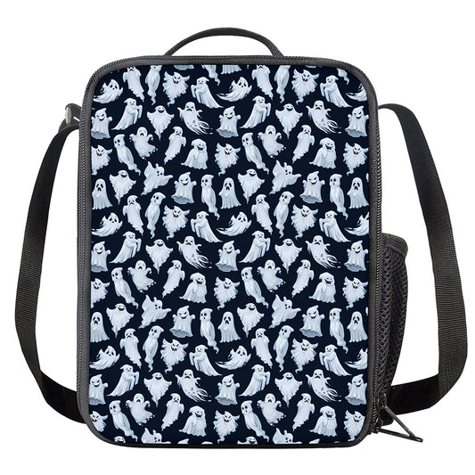 White Ghost Pattern Print Crossbody Lunch Bag