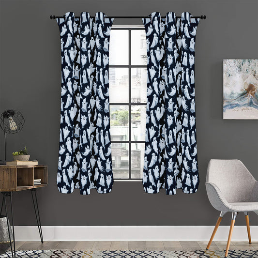 White Ghost Pattern Print Curtain