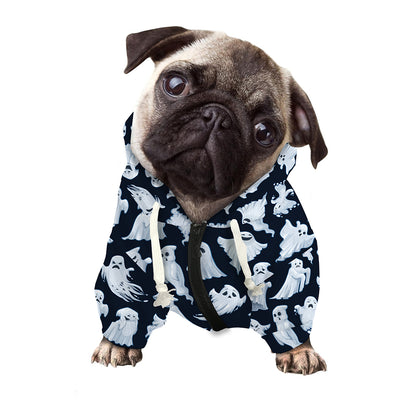 White Ghost Pattern Print Dog Zip Up Hoodie