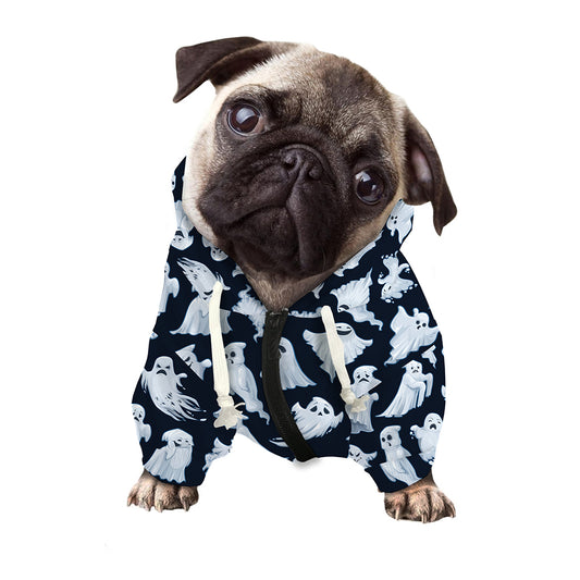 White Ghost Pattern Print Dog Zip Up Hoodie