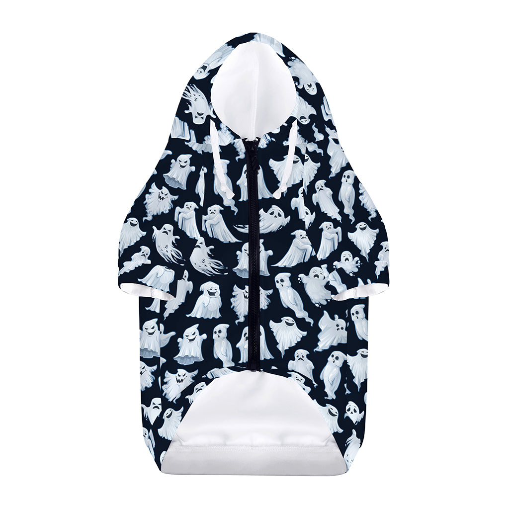 White Ghost Pattern Print Dog Zip Up Hoodie