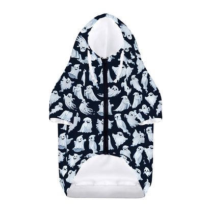 White Ghost Pattern Print Dog Zip Up Hoodie