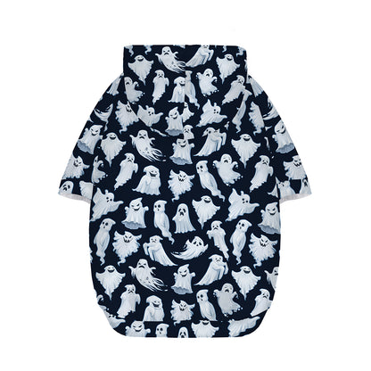 White Ghost Pattern Print Dog Zip Up Hoodie
