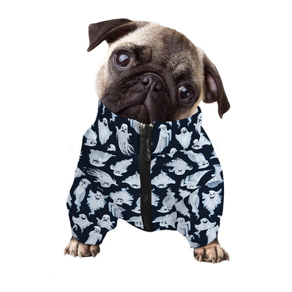 White Ghost Pattern Print Dog Zip Up Jacket