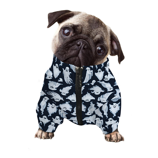 White Ghost Pattern Print Dog Zip Up Jacket
