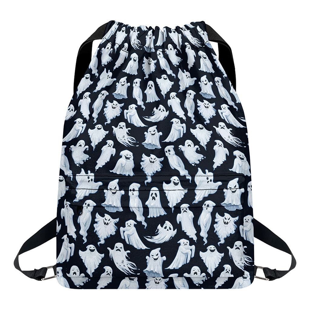 White Ghost Pattern Print Drawstring Backpack