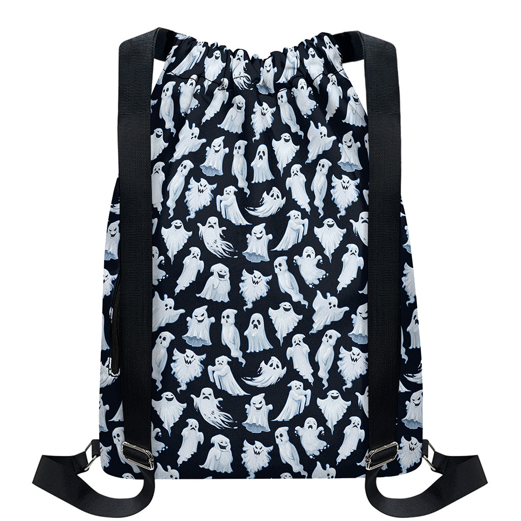 White Ghost Pattern Print Drawstring Backpack