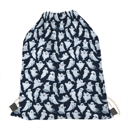 White Ghost Pattern Print Drawstring Bag