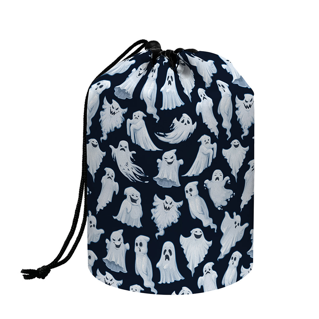 White Ghost Pattern Print Drawstring Makeup Bag
