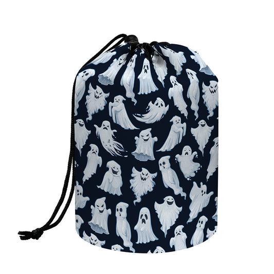 White Ghost Pattern Print Drawstring Makeup Bag