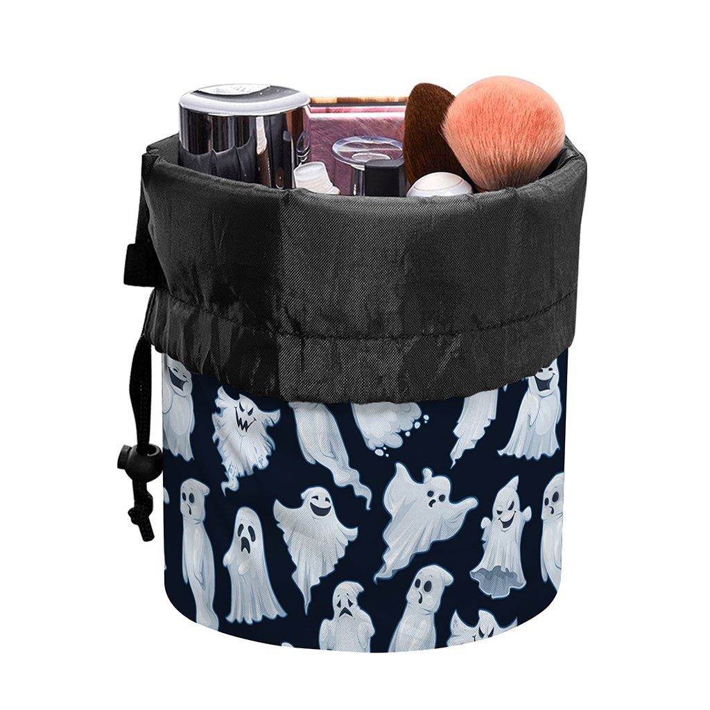 White Ghost Pattern Print Drawstring Makeup Bag