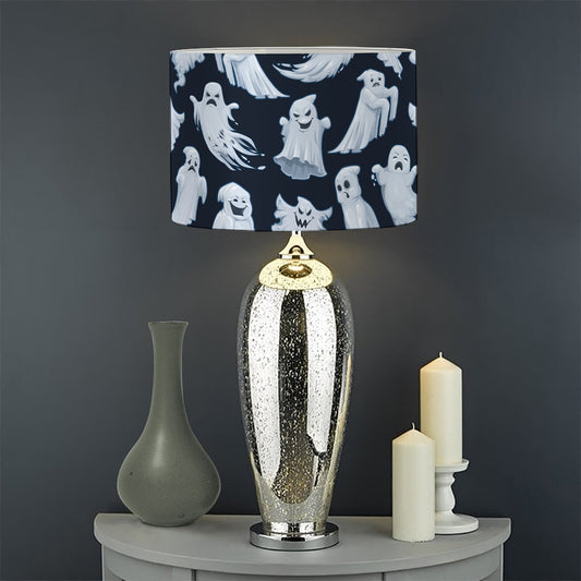 White Ghost Pattern Print Drum Lamp Shade