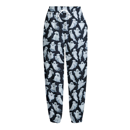 White Ghost Pattern Print Fleece Lined Knit Pants