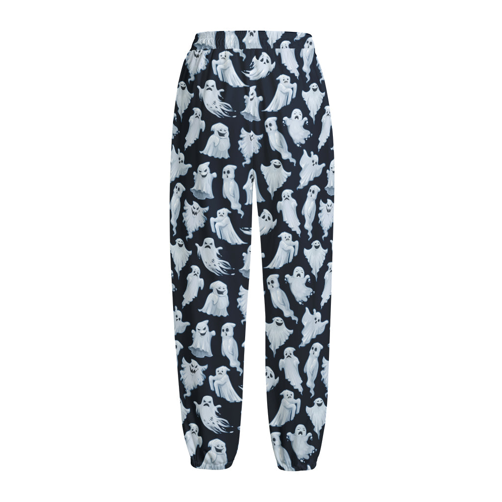 White Ghost Pattern Print Fleece Lined Knit Pants