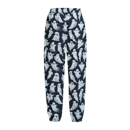 White Ghost Pattern Print Fleece Lined Knit Pants