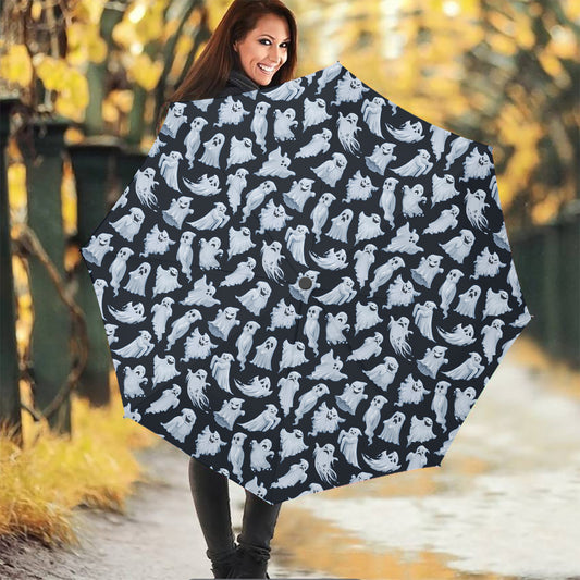 White Ghost Pattern Print Foldable Umbrella