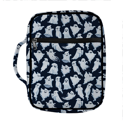 White Ghost Pattern Print Front Pocket Bible Bag