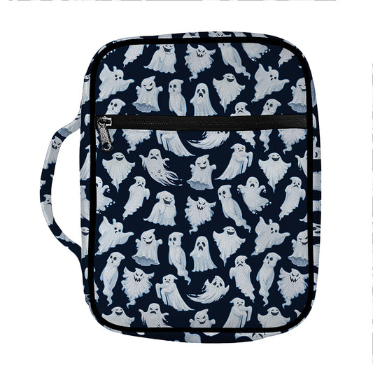 White Ghost Pattern Print Front Pocket Bible Bag