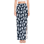 White Ghost Pattern Print High Slit Maxi Skirt