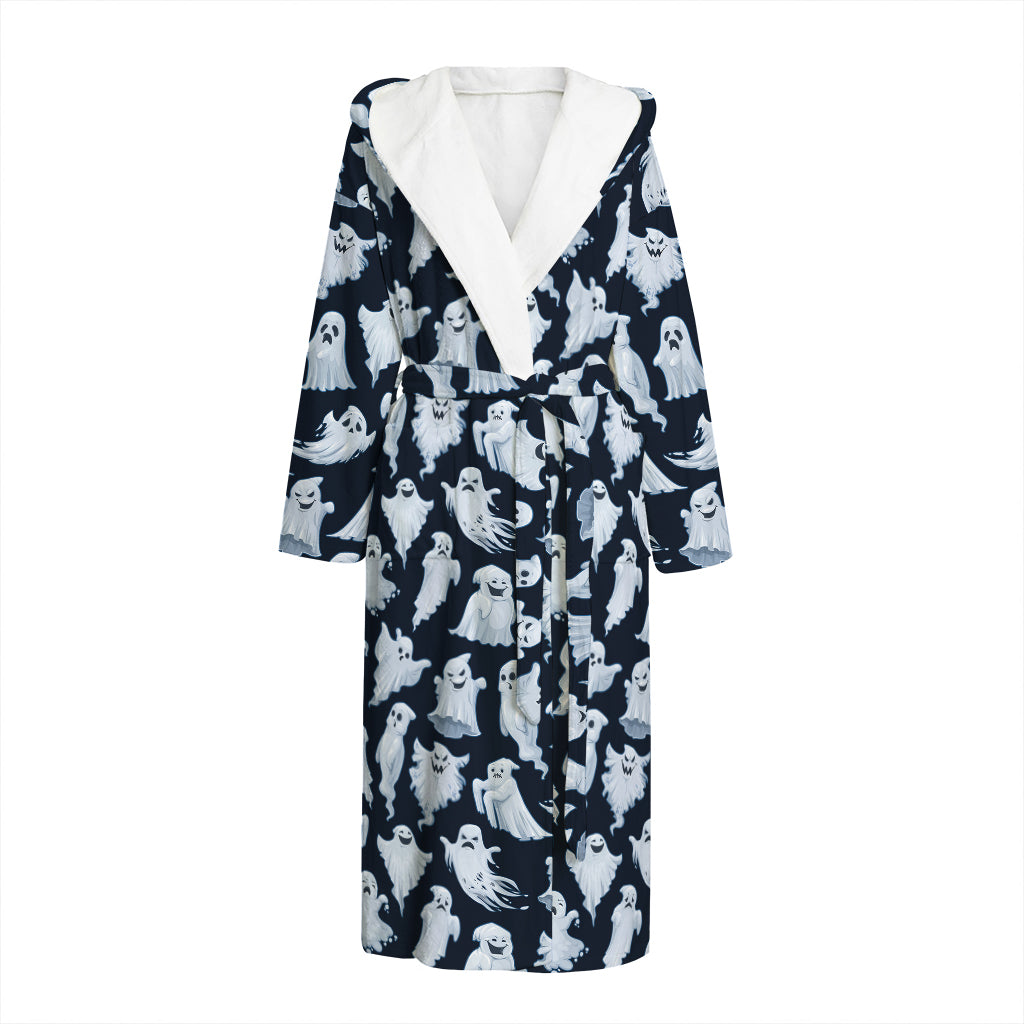 White Ghost Pattern Print Hooded Bathrobe