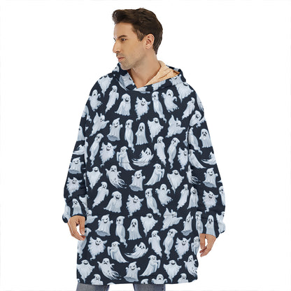 White Ghost Pattern Print Hoodie Blanket