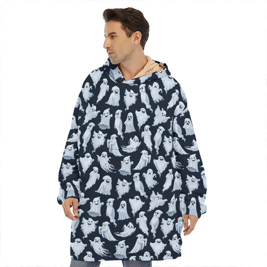 White Ghost Pattern Print Hoodie Blanket
