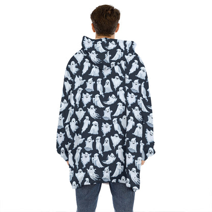 White Ghost Pattern Print Hoodie Blanket