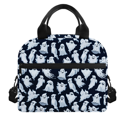 White Ghost Pattern Print Insulated Lunch Bag