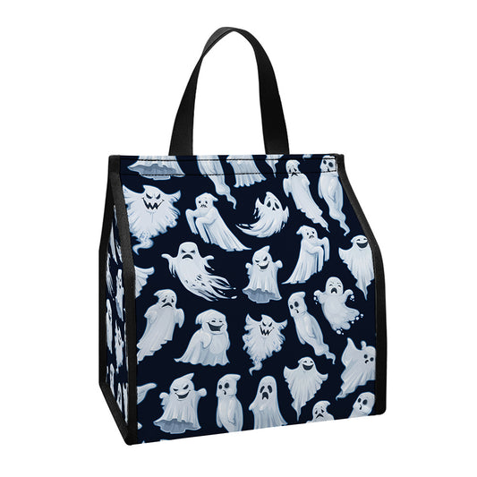 White Ghost Pattern Print Insulated Lunch Tote