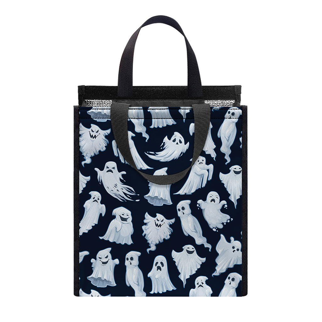 White Ghost Pattern Print Insulated Lunch Tote