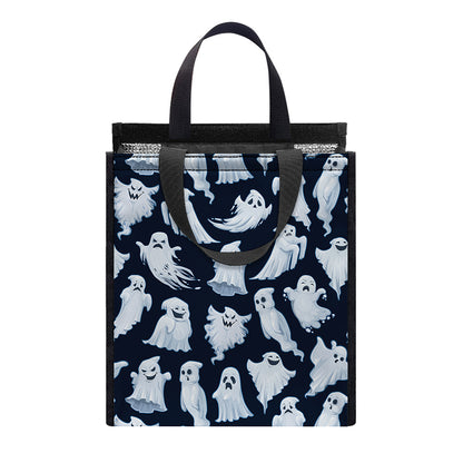 White Ghost Pattern Print Insulated Lunch Tote