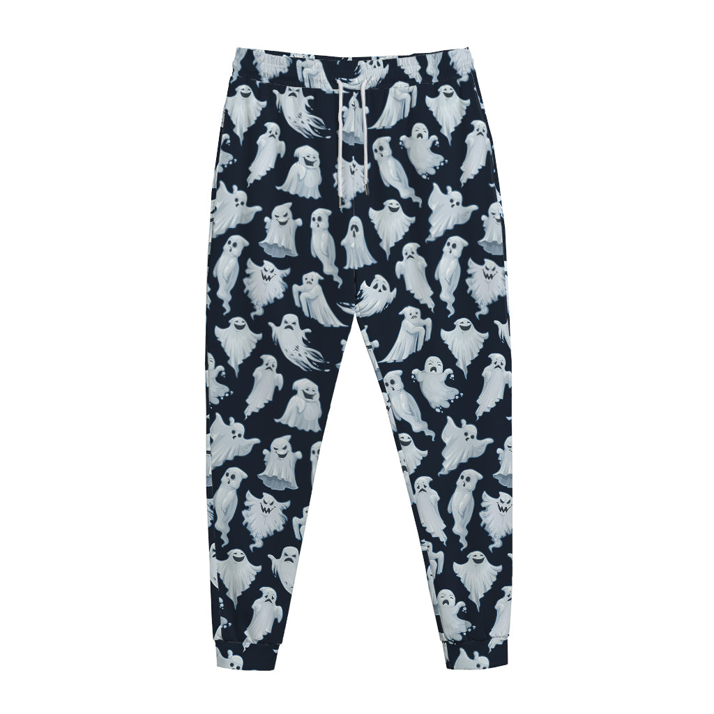 White Ghost Pattern Print Jogger Pants