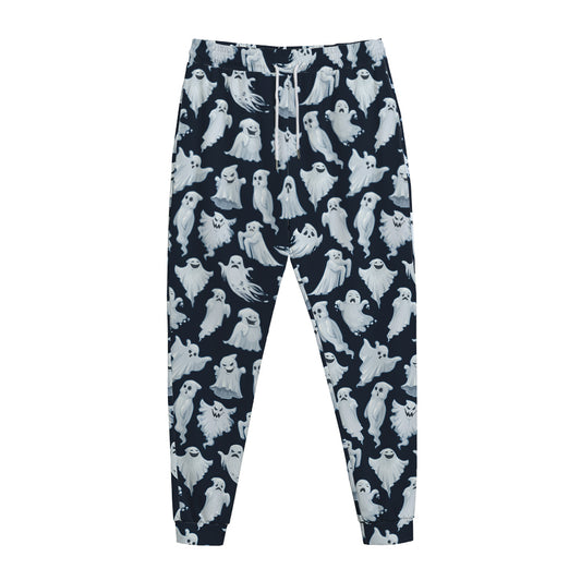 White Ghost Pattern Print Jogger Pants