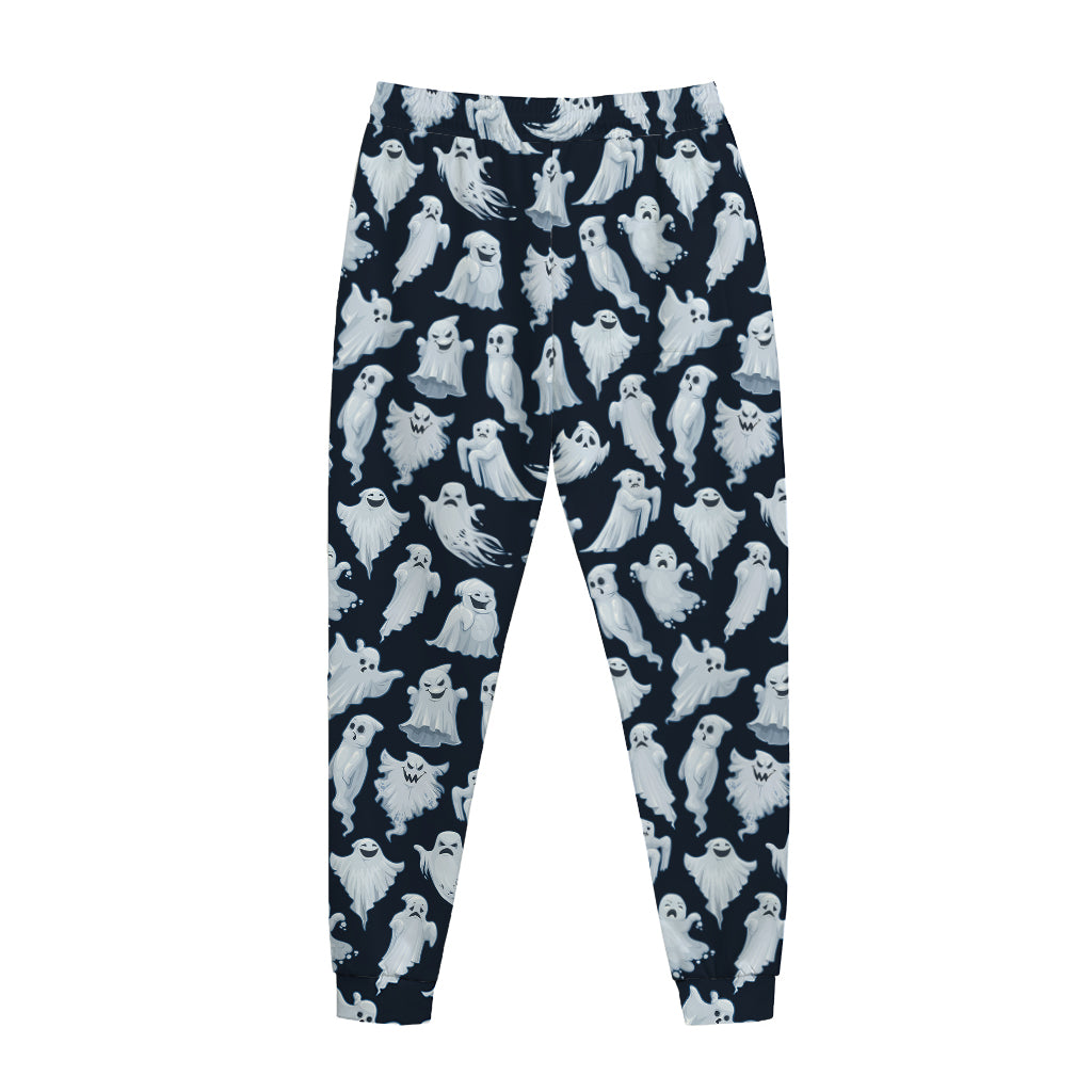 White Ghost Pattern Print Jogger Pants
