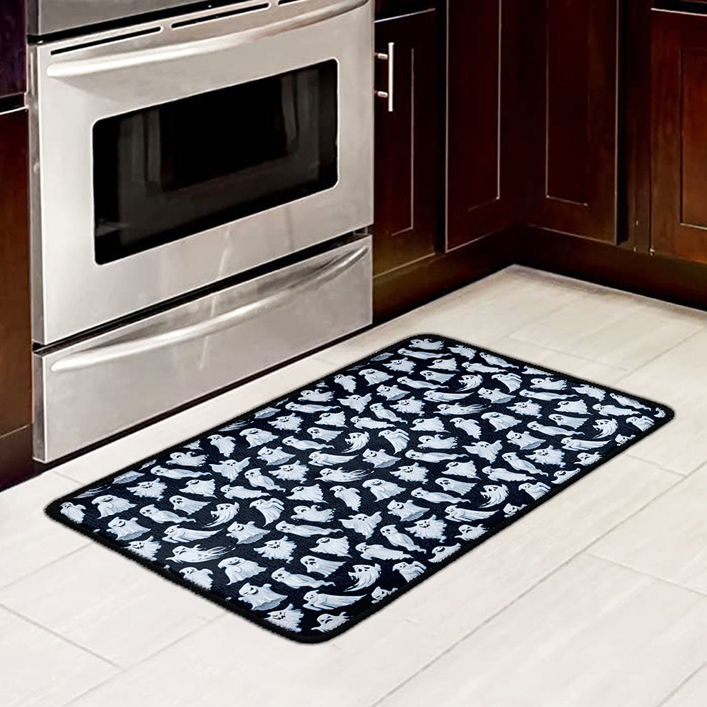 White Ghost Pattern Print Kitchen Mat