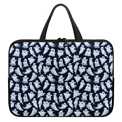 White Ghost Pattern Print Laptop Sleeve With Handle
