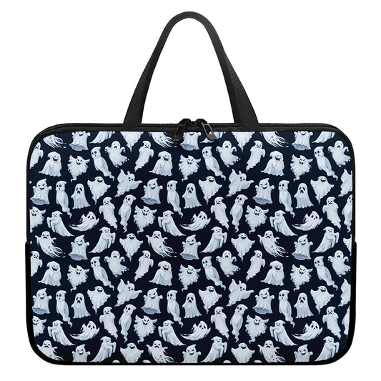 White Ghost Pattern Print Laptop Sleeve With Handle