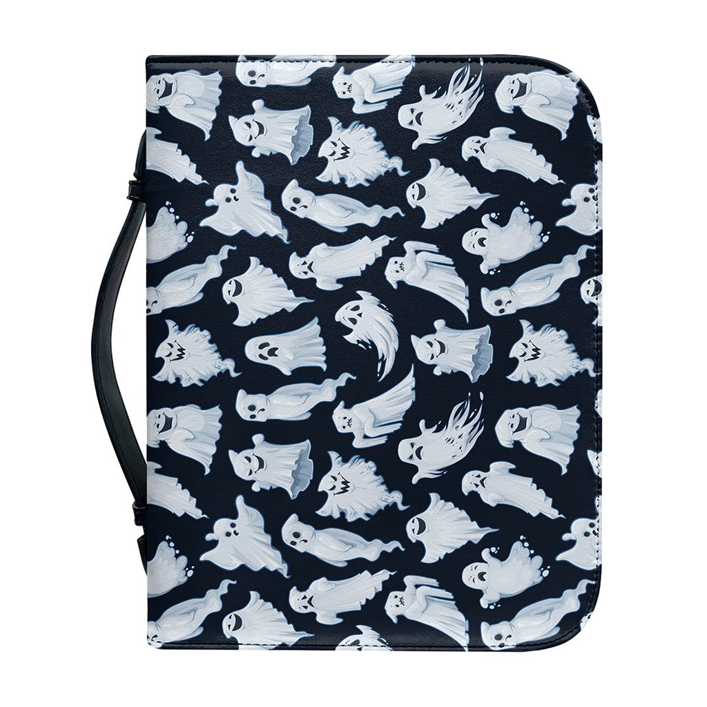 White Ghost Pattern Print Leather Bible Cover