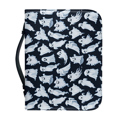 White Ghost Pattern Print Leather Bible Cover