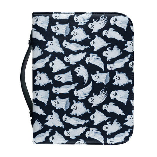 White Ghost Pattern Print Leather Bible Cover