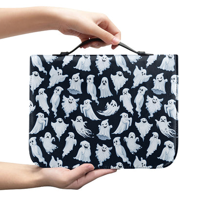 White Ghost Pattern Print Leather Bible Cover