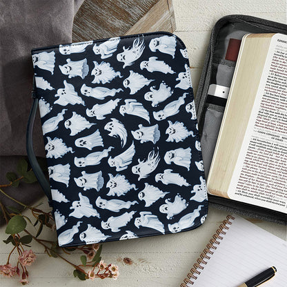White Ghost Pattern Print Leather Bible Cover