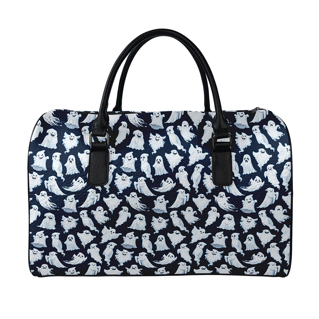 White Ghost Pattern Print Leather Duffle Bag