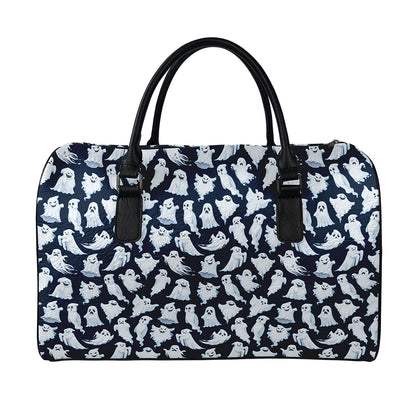 White Ghost Pattern Print Leather Duffle Bag