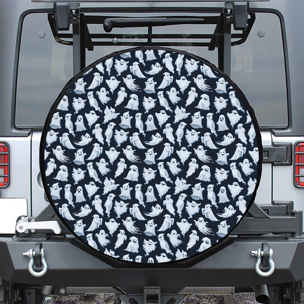White Ghost Pattern Print Leather Spare Tire Cover