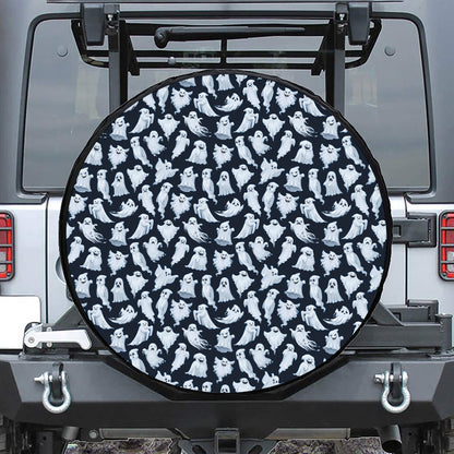 White Ghost Pattern Print Leather Spare Tire Cover