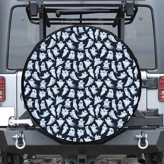 White Ghost Pattern Print Leather Spare Tire Cover