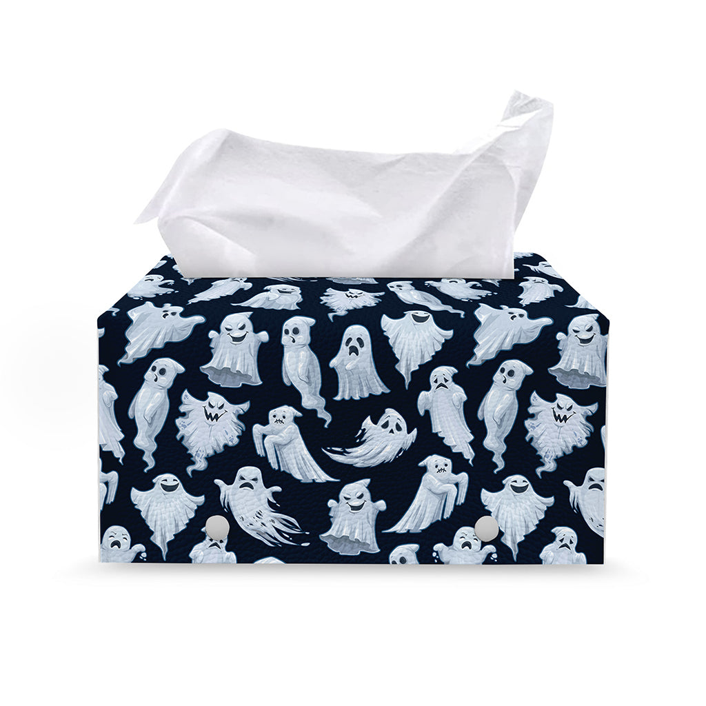 White Ghost Pattern Print Leather Tissue Box Cover