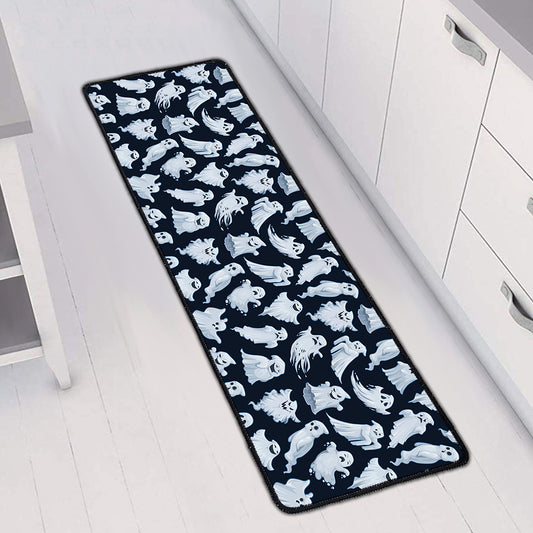 White Ghost Pattern Print Long Kitchen Mat