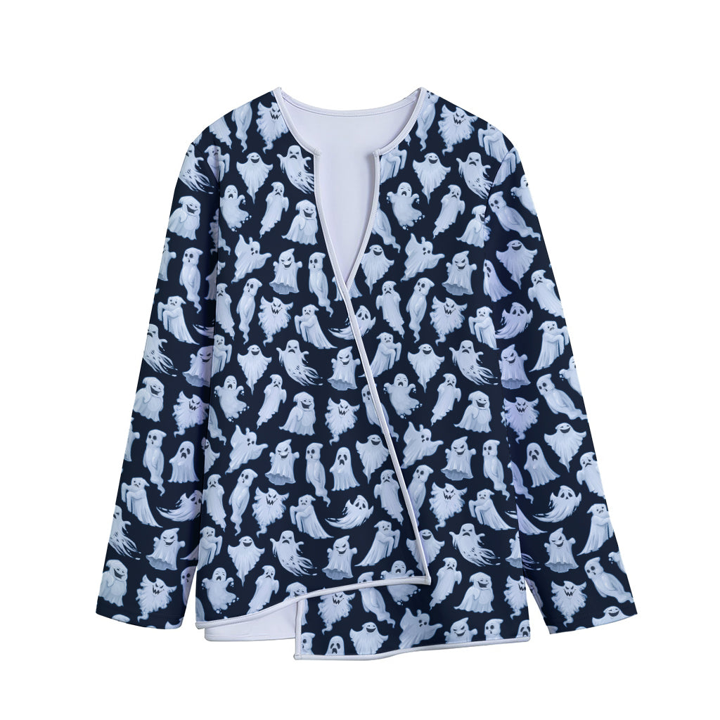 White Ghost Pattern Print Long Sleeve Short Coat